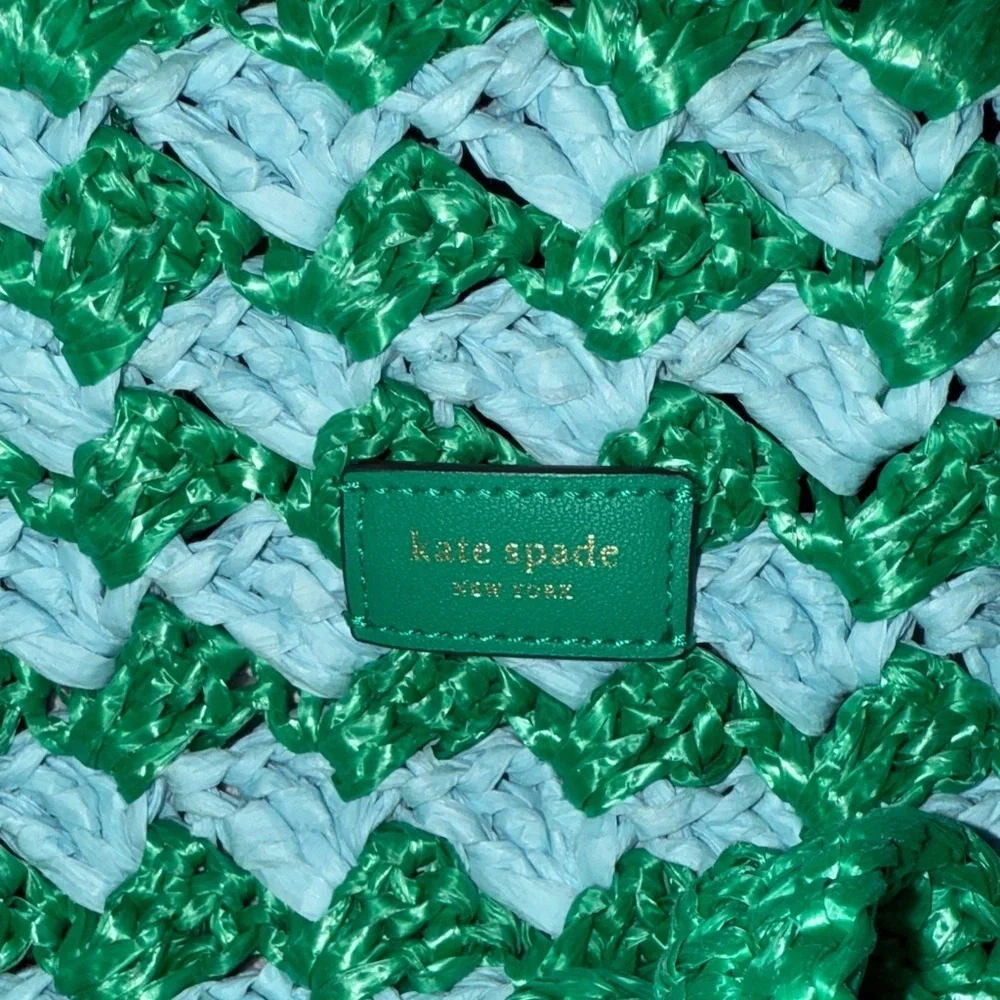 Kate Spade Green and Blue Raffia Tote